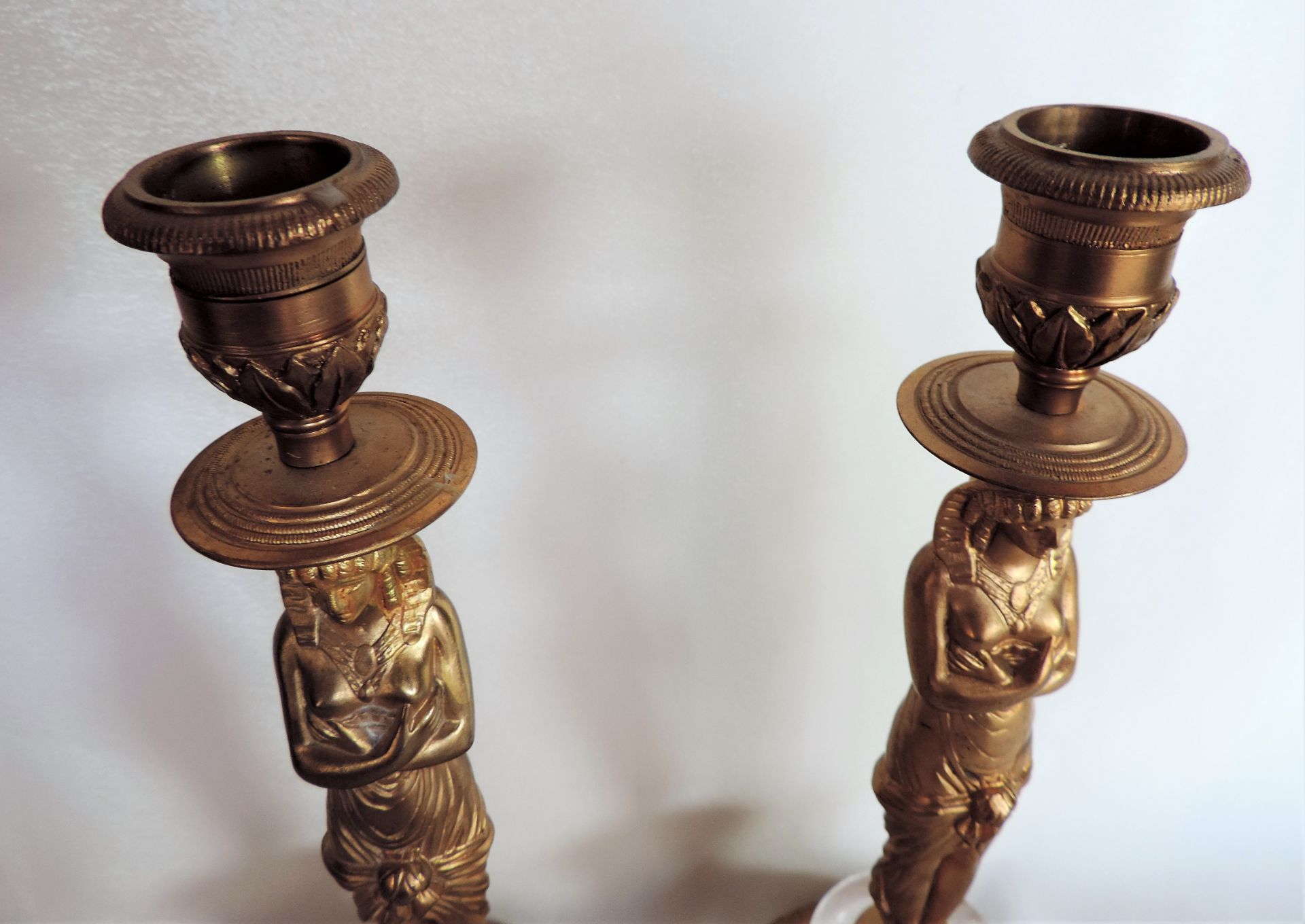 Pair Antique Gilt Egyptian Revival Candlesticks - Image 4 of 6