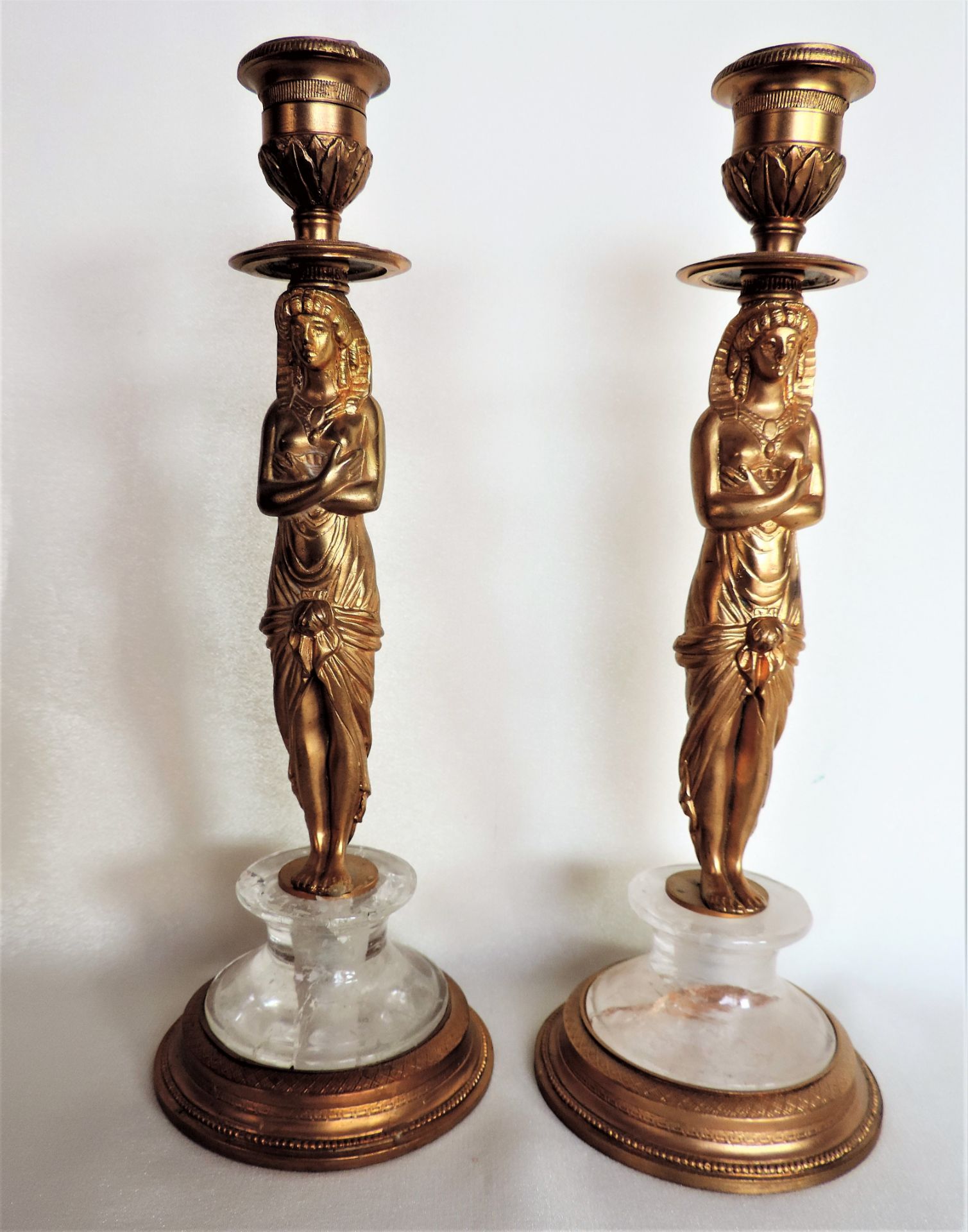 Pair Antique Gilt Egyptian Revival Candlesticks - Image 2 of 6
