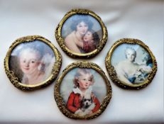 4 x Portrait Miniatures in Gilt Brass Frames