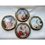 4 x Portrait Miniatures in Gilt Brass Frames