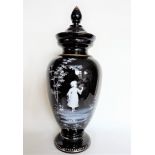 Large Antique Mary Gregory Black Lidded Urn/Vase 42cm Tall