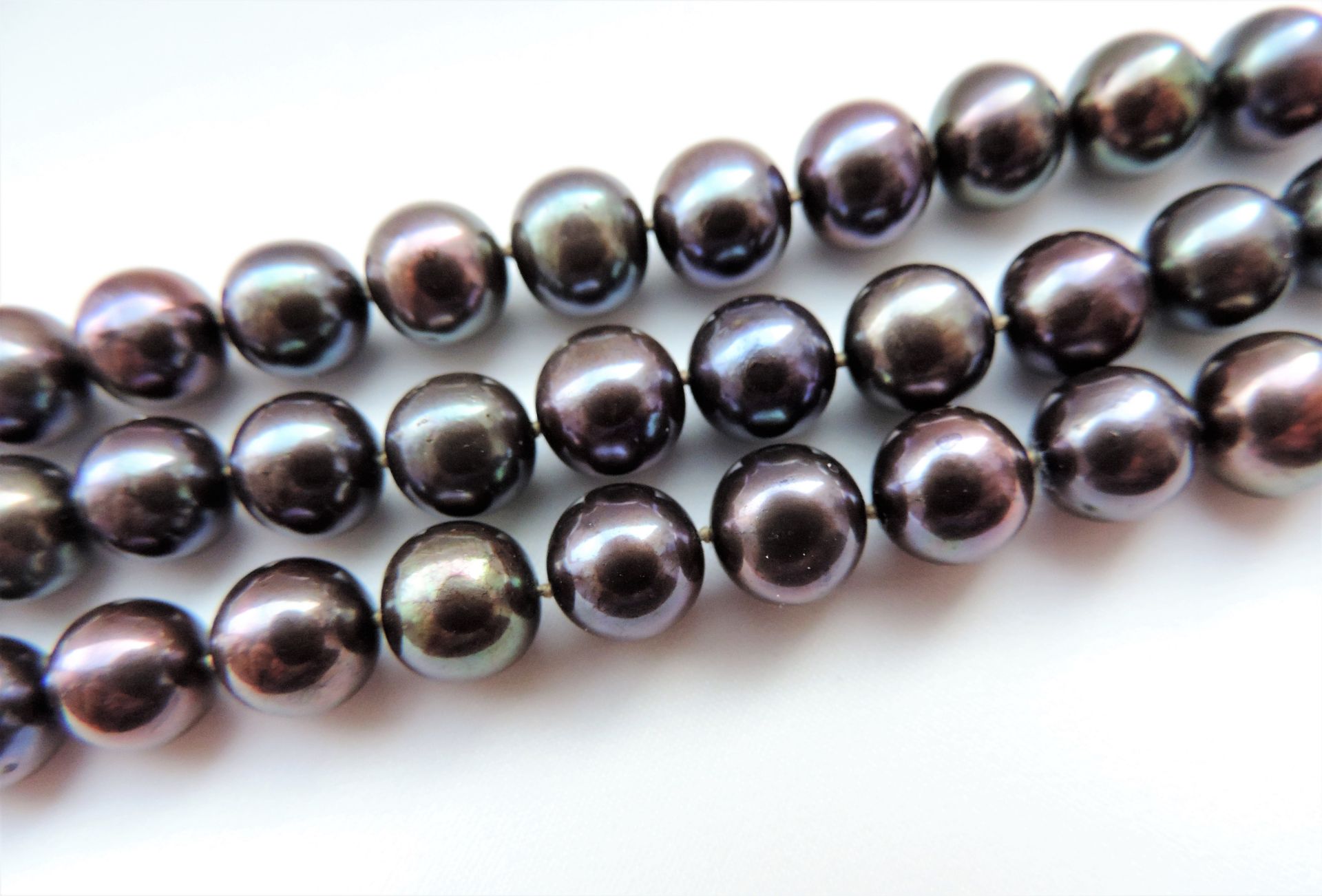 Tahitian Cultured Pearl Bracelet Triple Strand Sterling Silver Clasp - Image 5 of 7