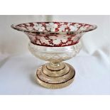 Bohemian Egermann Ruby Bowl Cut-To-Clear Glass Centrepiece,