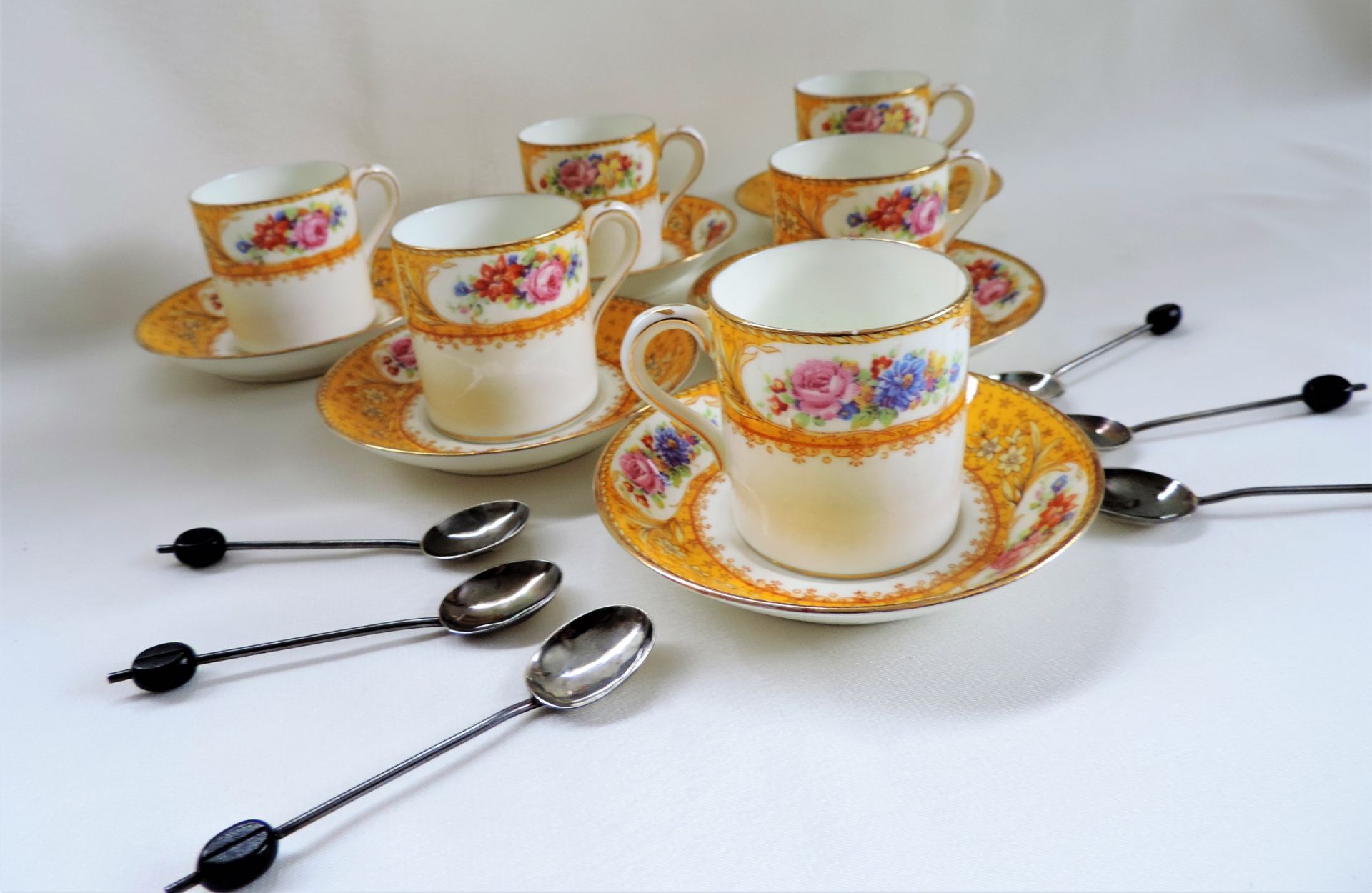 Antique Art Deco Porcelain Coffee Set & Silver Spoons - Image 7 of 8