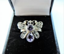 Sterling Silver Amethyst Butterfly Ring