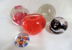 5 Glass Paperweights including Caithness