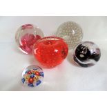 5 Glass Paperweights including Caithness