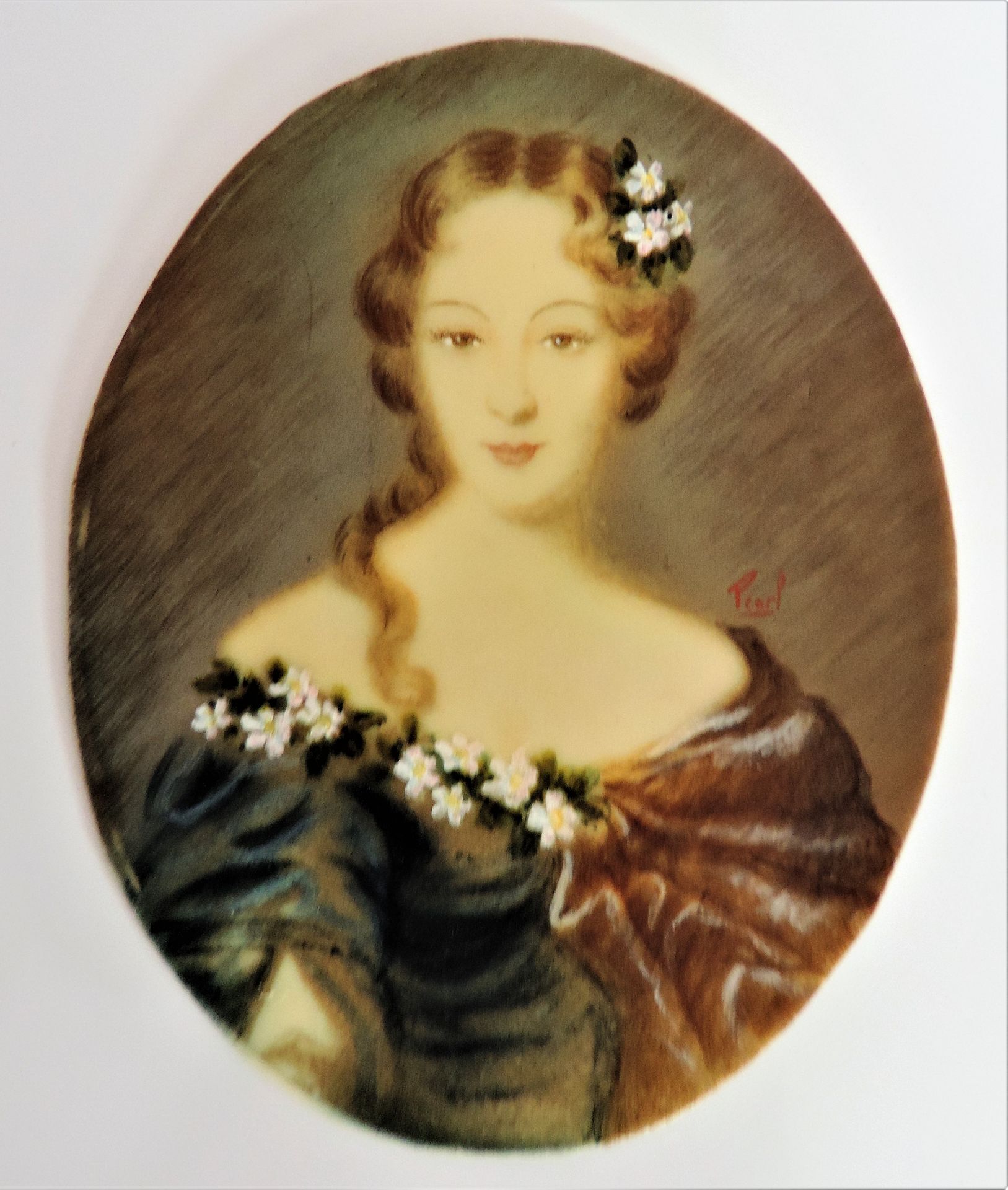 Antique Miniature Portrait of Aristocratic Society Beauty - Image 3 of 6