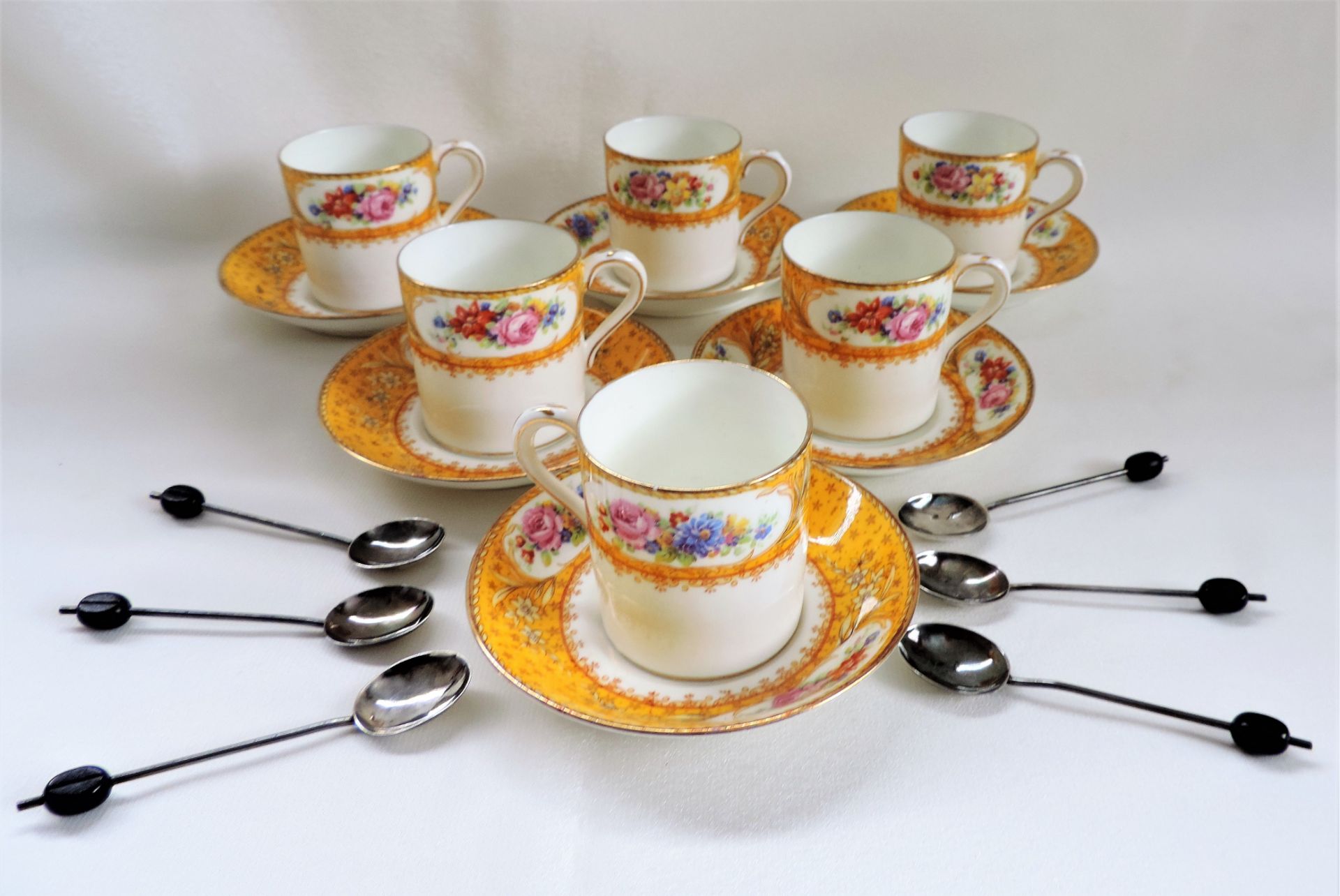 Antique Art Deco Porcelain Coffee Set & Silver Spoons - Image 2 of 8