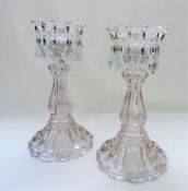 Pair Victorian Glass Lustre Candlesticks