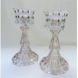 Pair Victorian Glass Lustre Candlesticks