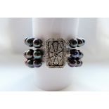 Tahitian Cultured Pearl Bracelet Triple Strand Sterling Silver Clasp