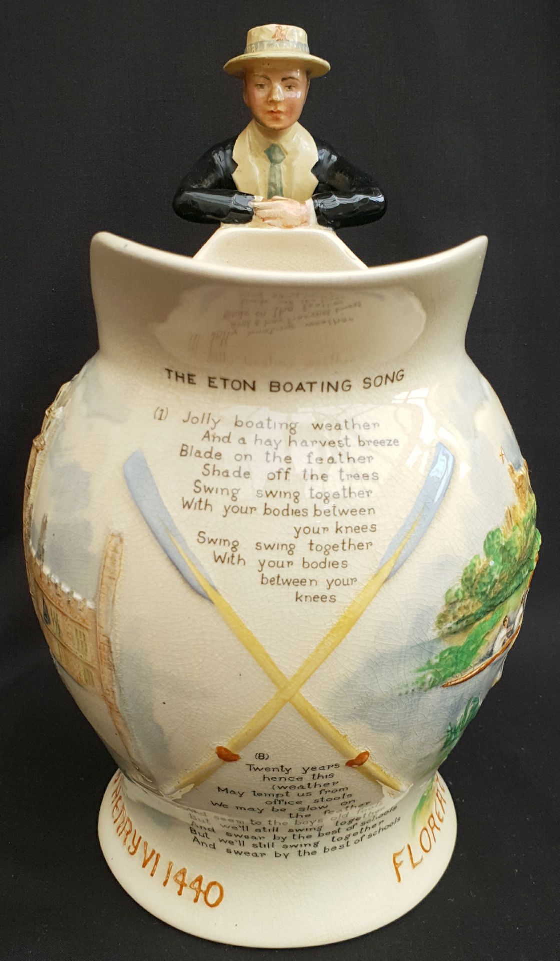 Antique Crown Devon Fielding Musical Water Jug Eaton Boating Song A/F - Image 2 of 4