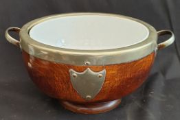 Antiques Oak Salad Bowl With EPNS Bound Rim