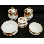 Vintage Royal Albert Old Country Rose 5 Items Includes Jam Honey Pots Sugar Pot etc