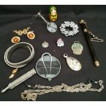 Vintage Costume Jewellery Includes Chains Cufflinks & Looking Glass