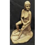 Vintage Art Terracotta Sculpture Sitting Female Nude