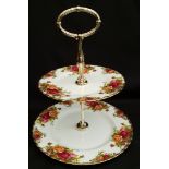 Vintage Royal Albert Old Country Rose 2 Tier Cake Stand