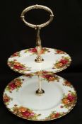 Vintage Royal Albert Old Country Rose 2 Tier Cake Stand