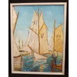 Vintage Art Framed Oil On Board Yachts Possible Regatta Signed Lower Left CWL