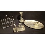 Vintage Assorted Plated Metal Ware Items Includes Horse Letter Rack Toast Rack etc