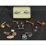 Vintage Costume Jewellery Cuff Links Includes Stratton Mini Cooper & 9ct Gold Cuff Links