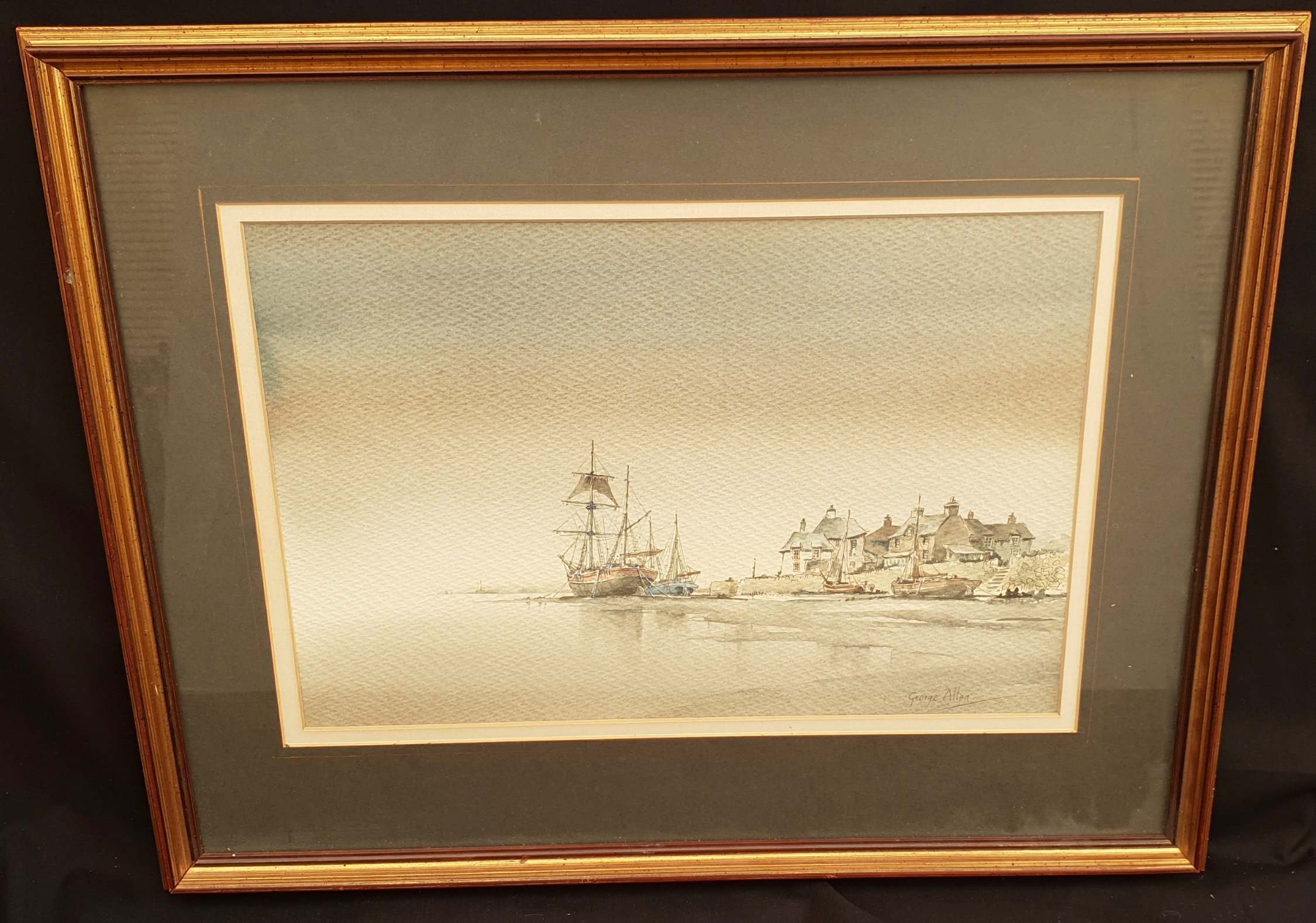 Vintage Art Framed Painting Watercolour Nautical Theme Signed Lower Right George Allen