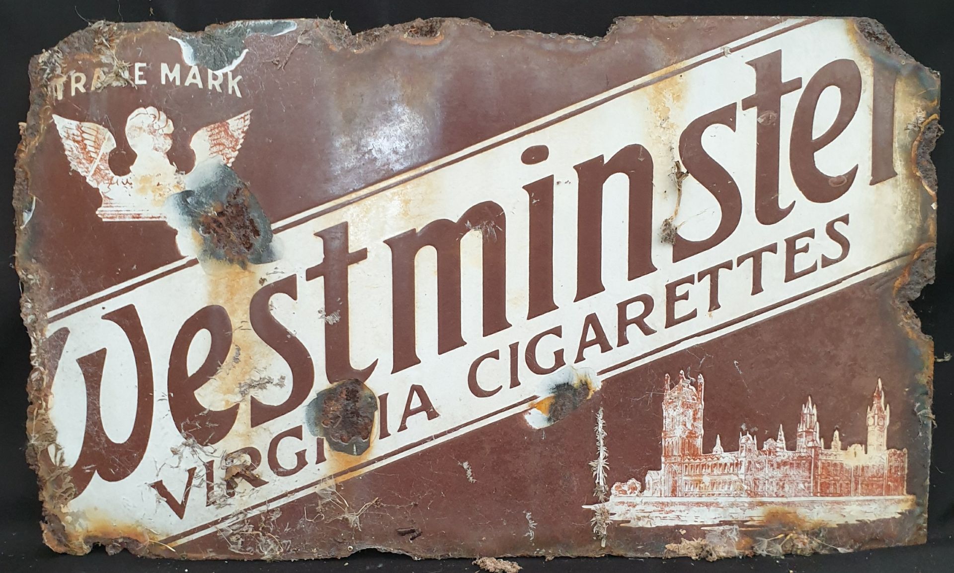 Vintage Enamelled Metal Westminster Cigarette Shop Wall Advertising Sign