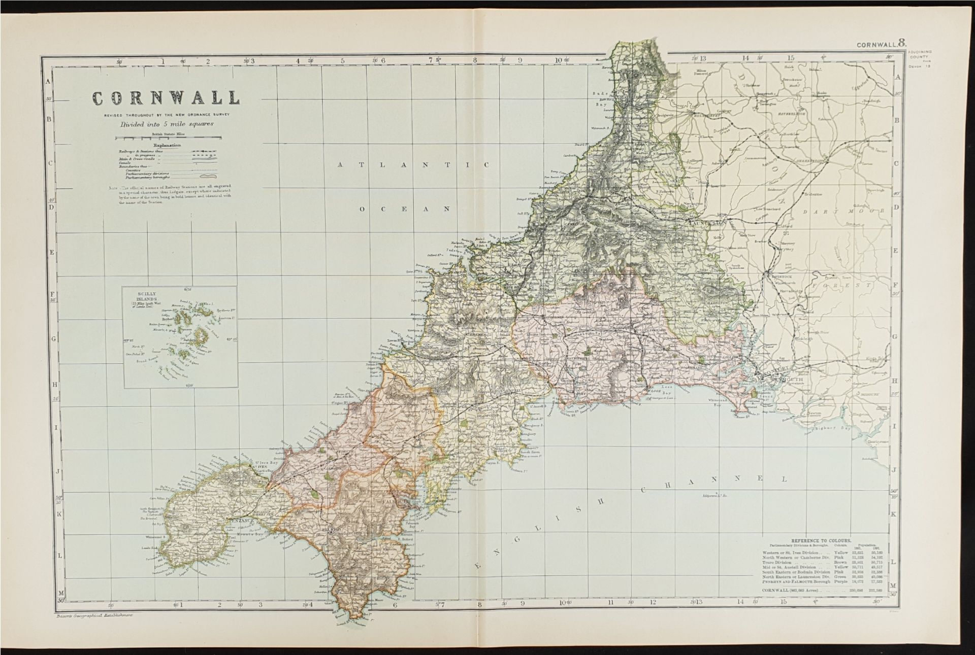 Antique Map Cornwall 1899 G. W Bacon & Co.