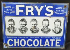 Vintage Enamelled Metal Fry's Chocolate Shop Wall Advertising Sign