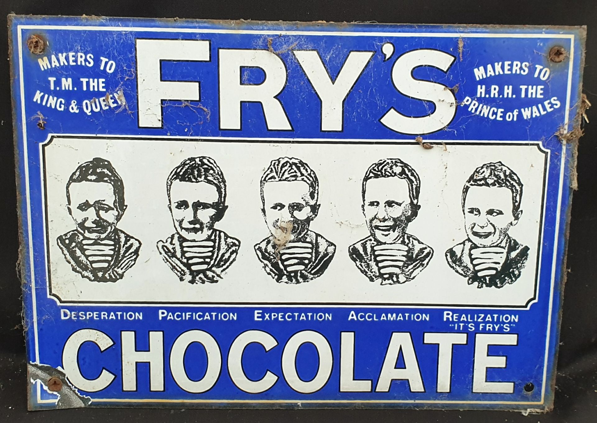 Vintage Enamelled Metal Fry's Chocolate Shop Wall Advertising Sign