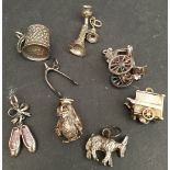 Vintage Parcel of 8 Silver Charms Includes Donkey Owl Ballet Shoes etc.