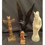 Vintage Group of 4 Sculptures Figures Includes Oriental Eagle etc.