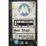 Vintage Retro Metal Mersey Travel Bus Stop Sign