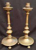 Antique Pair Converted Brass Candlestick Table Lamps