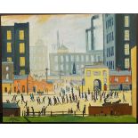 Vintage Art Painting Oil On Canvas After L. S. Lowry Coming From The Mill.