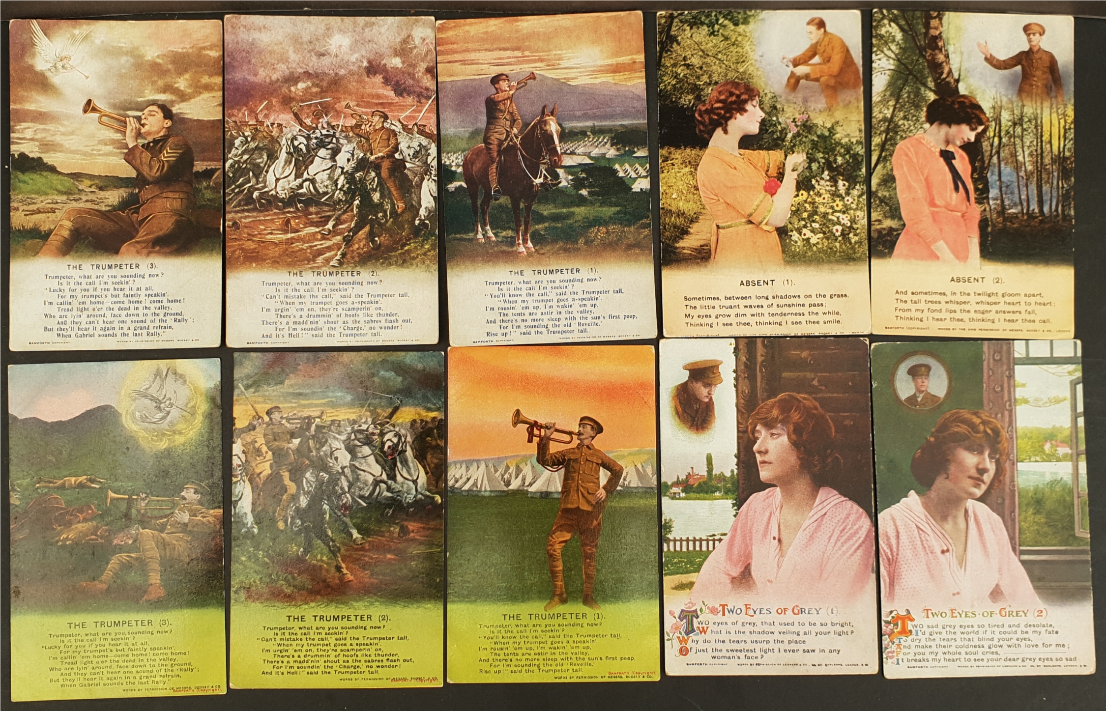 Antique Military WWI Ten Postcards Bamforth