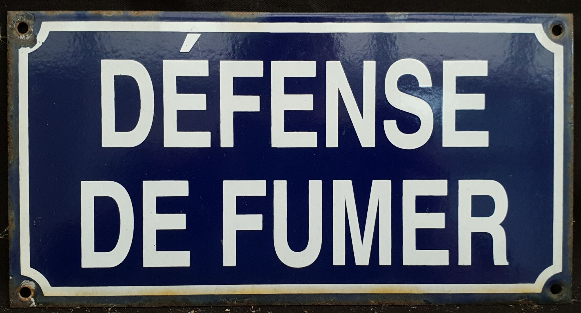 Vintage French Enamelled Metal Défense De Fumer (No Smoking) Wall Sign