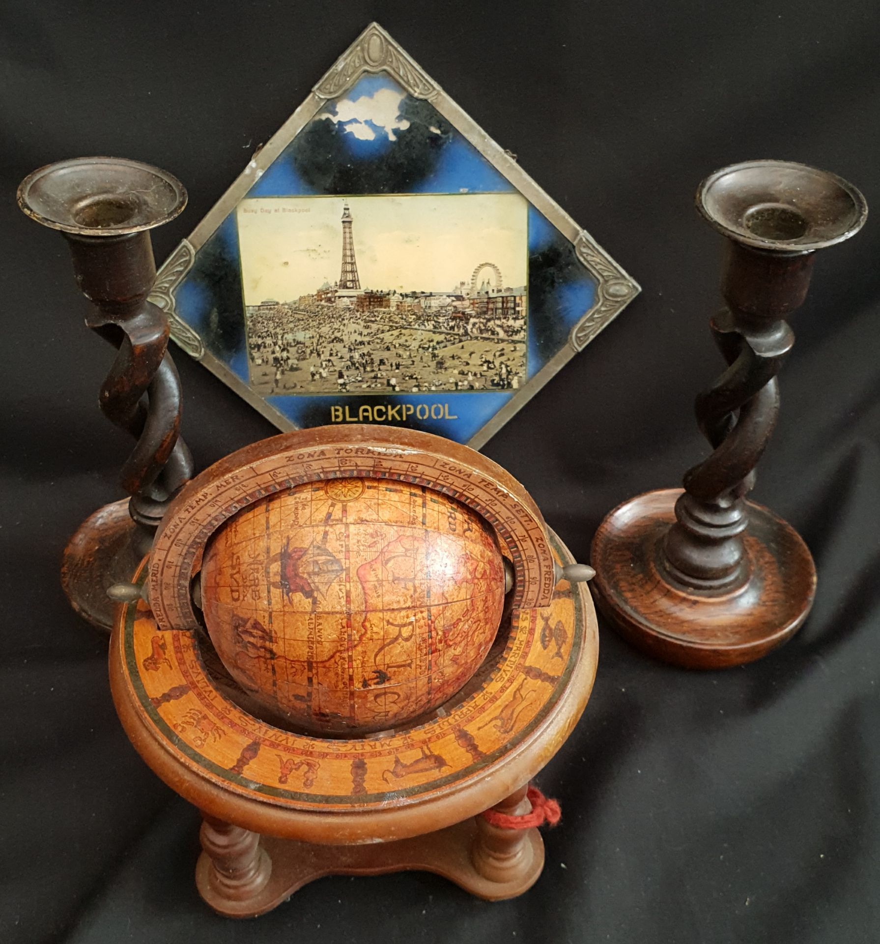 Vintage Barley Twist Candle Sticks Globe & Picture Frame