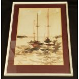 Vintage Art Framed Painting Watercolour Nautical Theme Signed Lower Right T Claverdon