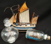 Vintage Ship in Bottle Model Ship & Plane in Bottle