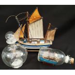 Vintage Ship in Bottle Model Ship & Plane in Bottle