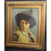 Pair of Late 19th c. Oiliograph Portraits Set in Gilt Frames