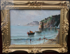 Fine Italian Naples Seascape Painting Signed by Elio Amoroso Oil on Board Framed