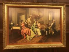 Fine Aristocratic Interior Genre Oil Painting Set in Gilt Frame