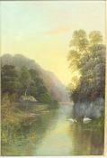 Late 19th c. English Landscape Painting Set in Gilt Frame