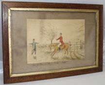 Antique English Humorous Fox Hunting Watercolour