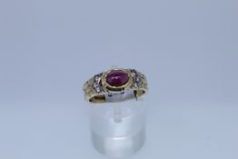 9k Yellow Gold Garnet And Diamond Ring