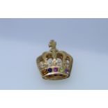 14k Yellow Gold Multi Gem Stone Crown Pendant