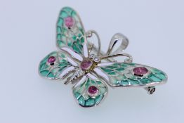Nicole Barr Sterling Silver Enamelled Butterfly Broach And Pendant